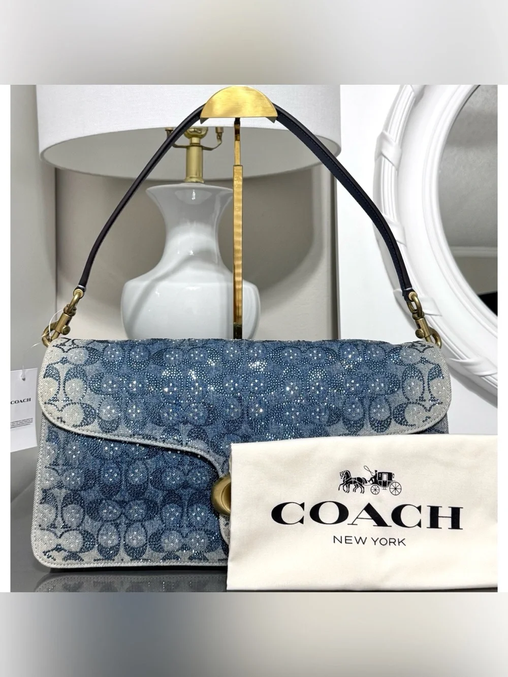 COACH Tabby 36 Crystal Signature Jacquard Denim Shoulder Bag